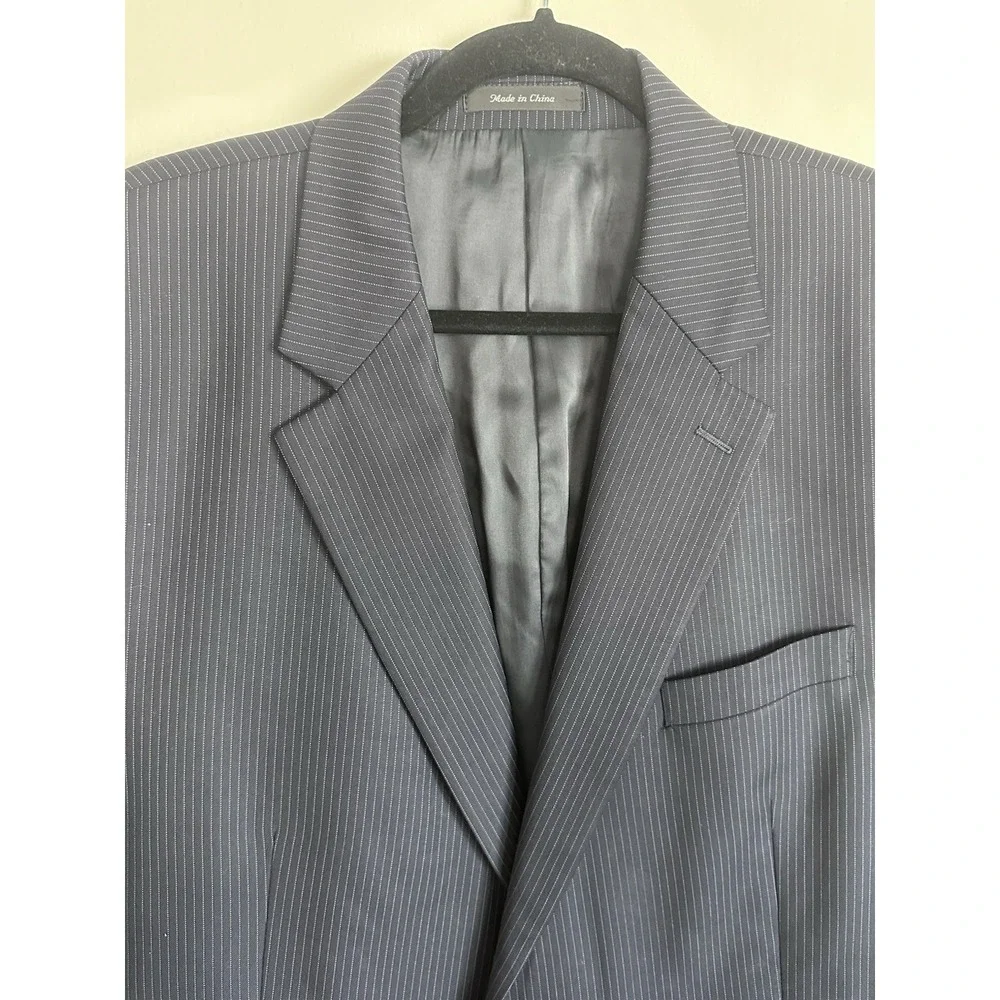 Lauren‎ Ralph Lauren 100% Wool Jacket Mens 48R Navy Pinstripe Blazer Sport Coat